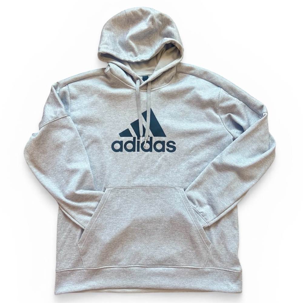 🆕 ADIDAS Men’s Light Gray Pullover Hoodie with Black Logo. Size XL.